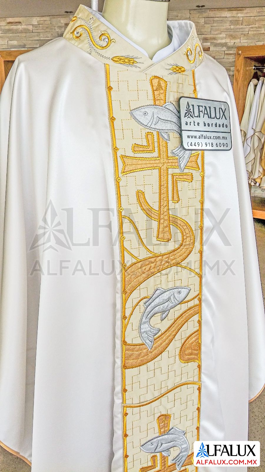 22 PECES Alfalux Casulla Blanco Brocado ClloBord 12